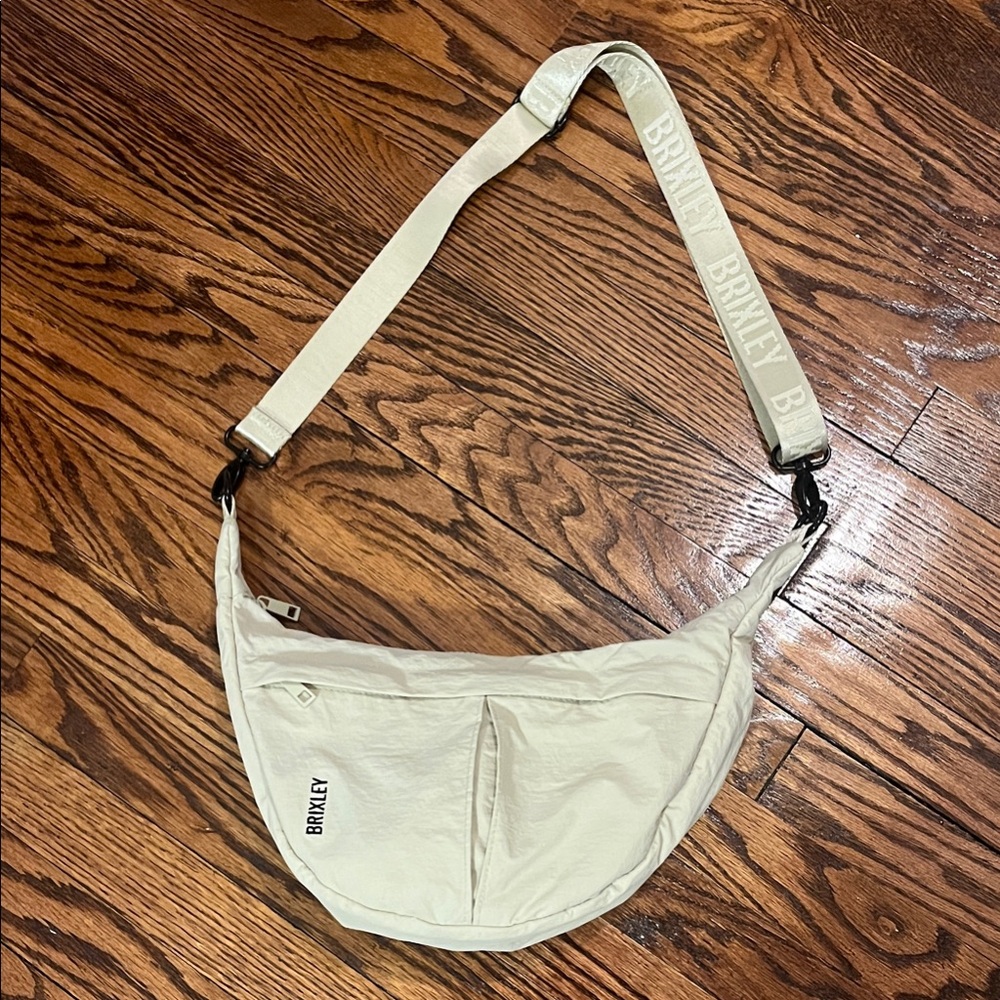 Brixley White Crescent Bag with Logo Strap